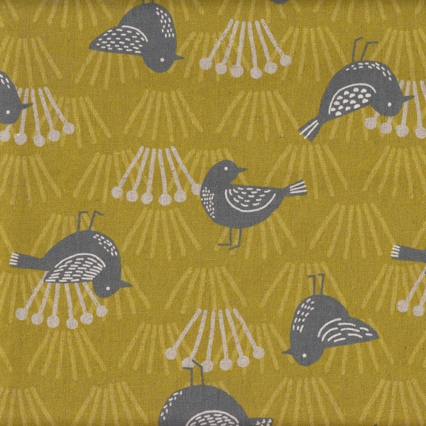 28.00 Eur/mètre tissu cire laminé coton japonais Lin Cosmo 50 cm x 110 cm Hamming Bird mustard UP151c