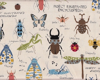 29.90 Eur/Meter oilcloth from Japan laminated cotton fabric 50 cm x 110 cm oilcloth Insect Encyclopedia natural UR1176a