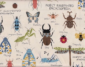 29.00 Eur/meter oilcloth from Japan laminated cotton fabric 50 cm x 110 cm oilcloth Insect Encyclopedia natural UR1176a