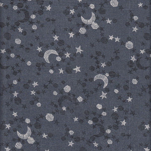 28.00 Tissu de cire Eur/mètre lin en coton en tissu japonais laminé 50 cm x 110 cm Lune - Étoiles bleu UG566d