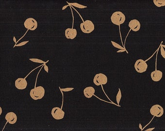 28,00 Eur/mètre toile cirée laminée tissu coton japonais 50 cm x 110 cm cerises noir or UO519d