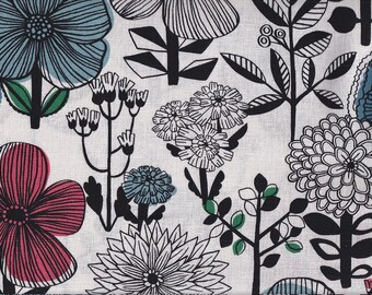 27,90 Eur/Meter Fabric from Japan Cotton Linen 50 cm x 145 cm Etching Flower off white T0093a