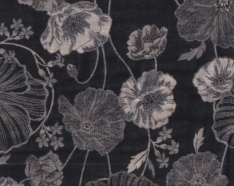 29,90 Eur/m Stoff aus Japan traditionell Baumwolle Double Weave Jacquard 50cm x 110cm Anemone schwarz BJ977a