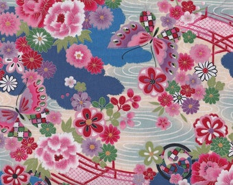 19,90 Eur/Meter traditional Japanese fabrics Cotton by the meter 50 cm x 110 cm Hana to chou blue B304f