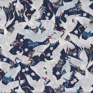 22,90 Eur/Meter Japanese fabrics traditional Japanese motifs cotton sold by the meter Dobby Cosmo 50 cm x 110 cm cranes navy