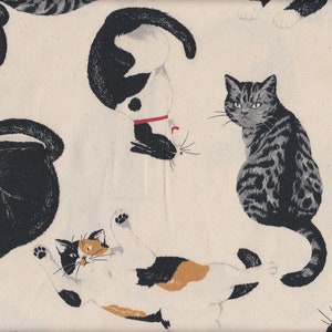 29.00 Eur/meter oilcloth laminated Japanese cotton fabric sold by the meter Cosmo 50 cm x 110 cm oilcloth cats natural UQ722b image 1