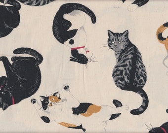 29.00 Eur/meter oilcloth laminated Japanese cotton fabric sold by the meter Cosmo 50 cm x 110 cm oilcloth cats natural UQ722b