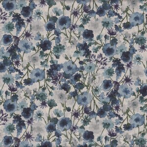 22.90 Eur/Meter Japan Fabric Modern Cotton Linen Kokka 50 cm x 110 cm Watercolor Flower II blue T546a