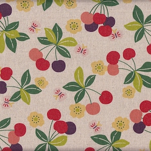 28.00 Eur/m Wachstuch laminierter japanischer Baumwollstoff 50cm x 110cm Kirschen natur UO518a