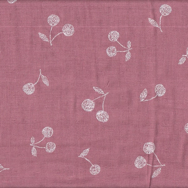 17,90 Eur/m Japan Stoff Modern Baumwolle 50cm x 110cm Kirschen rosa double gauze O524c