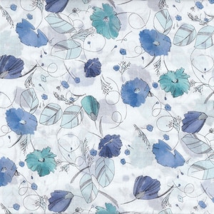 22.90 Eur/meter Japan fabric modern cotton Bumen Yuwa Lawn 50 cm x 110 cm Leah - Flower blue Lawn T0606b