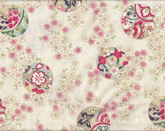 19.90 Eur/meter Japan Fabric Traditional Cotton Quilt Gate 50 cm x 110 cm Sakura temari cream B263a