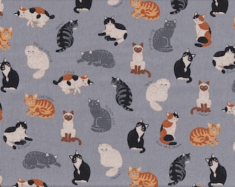 28.00 Eur/Meter Oilcloth laminated cotton linen canvas Japan 50 cm x 110 cm cats fur colors grey