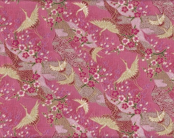 19,90 Eur/Meter Japan fabric traditional cotton 50 cm x 110 cm crane & ume pink C3021a