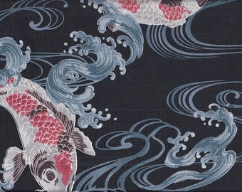 22.90 Eur/Meter Japanese fabric traditional cotton 50 cm x 110 cm Koi dark blue C3517d