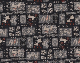 22.90 Eur/Meter Japanese fabric traditional cotton owl rabbit bird cat Sakura Ume 50 cm x 110 cm Japanese Pattern Mix black C4265d
