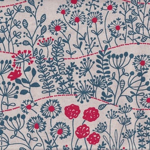 22.90 Eur/Meter Japanese Fabrics Modern Cotton Linen Sold by the Meter 50 cm x 110 cm Flower hill blue T570b