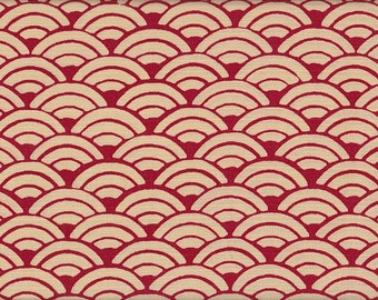 19.90 Eur/mètre Tissu japonais ratière coton traditionnel 50 cm x 110 cm Seigaiha large rouge D1222c