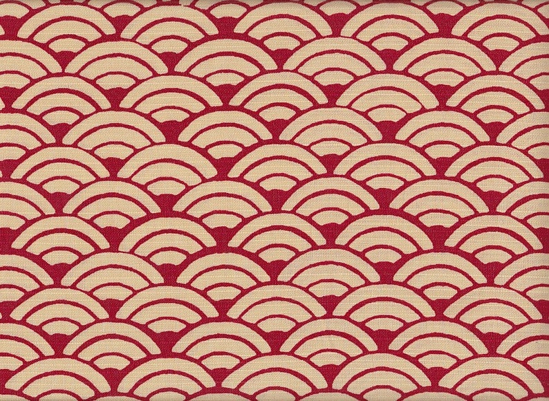 19.90 Eur/mètre Tissu japonais ratière coton traditionnel 50 cm x 110 cm Seigaiha large rouge D1222c image 1