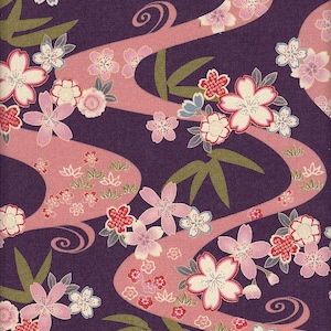 22,90 EUR/meter Japanse stof traditioneel katoen kersenbloesems 50 cm x 110 cm Sakura paars (canvas) B150c