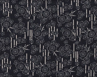 22.90 Eur/Meter Japanese fabric traditional cotton 50 cm x 110 cm Ume & Bamboo dark blue E1100d