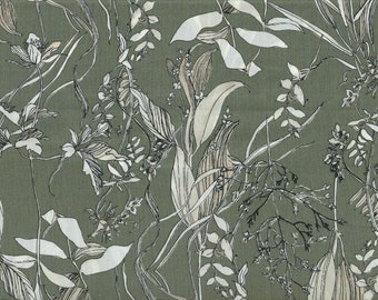 19,90 Eur/m Japanische Stoffe Baumwolle Meterware Blumen 50cm x 110cm Herb flower green T588d