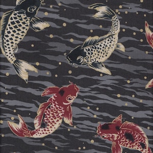 22.90 Eur/meter Japan fabric traditional cotton 50 cm x 110 cm Koi black C3523d