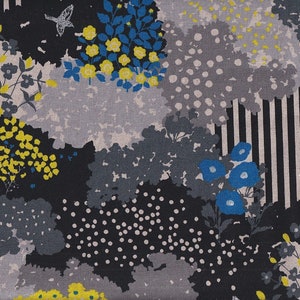25,90 Eur/Meter Kokka Echino Fabric from Japan Cotton Linen Canvas Kokka 50 cm x 110 cm Echino Garden black L412d