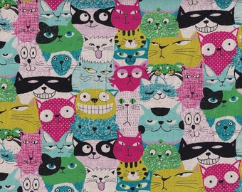 28.00 Eur/Meter Oilcloth laminated Japanese cotton fabric Cosmo 50 cm x 110 cm Tume - Cats blue UQ687c