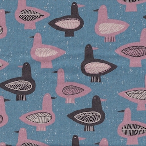 22.90 Eur/meter fabric from Japan cotton linen 50 cm x 110 cm ducks blue P157e