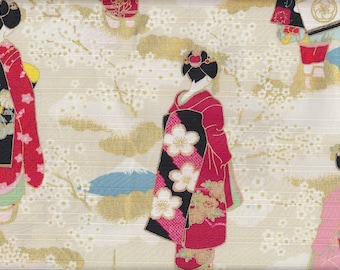 20,90 Eur/m Japan Stoff traditionelle japanische Motive Baumwolle 50cm x 110cm Maiko & Sakura creme C1044a