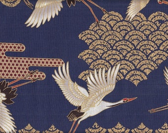19,90 Eur/m Japan Stoff traditionell Baumwolle 50cm x 110cm Kranich & Wellen blau C3022b