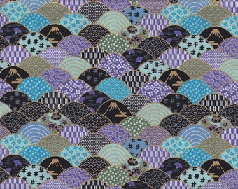 19,90 Eur/mètre tissus traditionnels japonais coton au mètre 50 cm x 110 cm Wagara vague violet vert C6007a