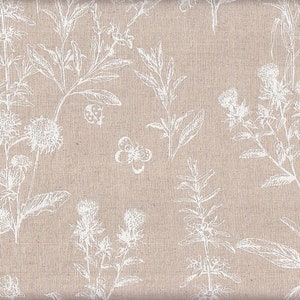 28.00 Eur/Meter Oilcloth coated cotton linen canvas Japan 50 cm x 110 cm Oilcloth Flower Garden natural UT0049a