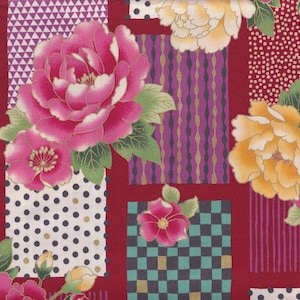 22.90 Eur/meter Japanese fabrics traditional cotton sold by the meter Quilt Gate 50 cm x 110 cm Modern - Kiku Patch red B340b