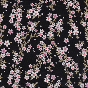 28.00 Eur/meter laminated Japanese cotton fabric wax cloth 50 cm x 110 cm cherry blossom branch black UB288d