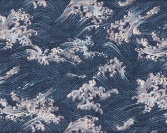 19,90 Eur/m Japan Stoff traditionell Baumwolle 50cm x 110cm Wellen blau C2002b