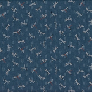 21,90 Eur/m  Japan Stoff traditionell Baumwolle 50cm x 110cm Libellen und Pfeil blau D2107c