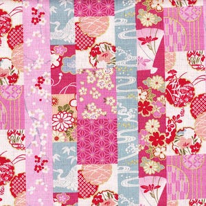 22,90 EUR/meter tyg från Japan, traditionell bomullsdobby, 50 cm x 110 cm, Hana Patch rosa B397a