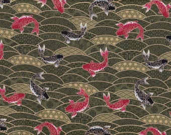 22.90 Eur/Meter traditional Japanese fabrics cotton sold by the meter 50 cm x 110 cm Wagara Koi green C3525d