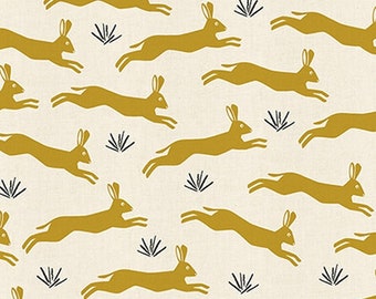21,90 Eur/Meter Japan Fabric Cotton by the meter 50 cm x 110 cm Cotton+Steel Loes Van Oosten In The Woods - Playful Hare Amber N101a