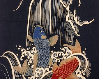 japanisches Noren Panel Japanstoff Baumwolle 48cm x 110cm Panel Koi VP04