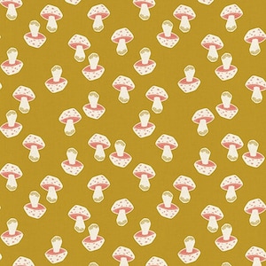 21.90 Eur/meter Japan fabric cotton sold by the meter 50 cm x 110 cm Cotton+Steel Loes Van Oosten In The Woods - Mushroom Citrine N118