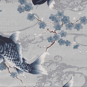 22.90 Eur/meter traditional Japanese fabrics cotton Dobby Kokka 50 cm x 110 cm Koi & Sakura grey C3532b