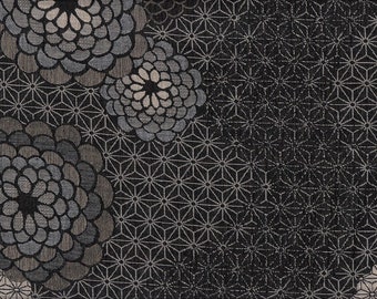 29.90 Eur/meter fabric from Japan traditional cotton 50 cm x 110 cm Kiku Asanoha black jacquard B960a