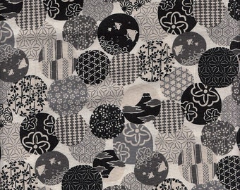 19,90 EUR/mètre Tissu Japon coton traditionnel 50 cm x 110 cm Hana tori noir C4227e