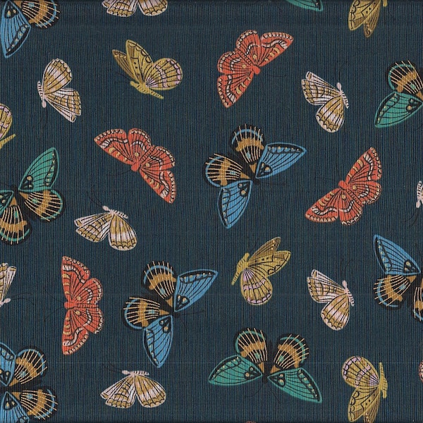 21.90 Eur/Meter Japan Fabric Cotton By the Metre 50cm x 110cm Cotton+Steel Monarch Navy Lawn Metallic N076c