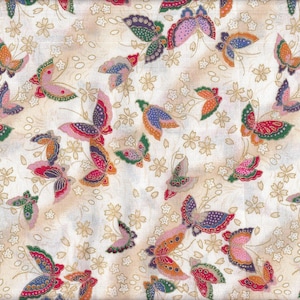 22.90 Eur/meter Japan fabric traditional cotton 50 cm x 110 cm Sakura & butterfly cream B235a