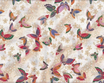 19,90 Eur/m Japan Stoff traditionell Baumwolle 50cm x 110cm Sakura & Schmetterling creme B235a