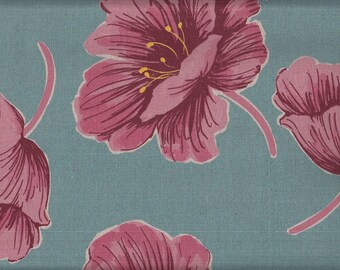 35.00 Eur/mètre tissu de cire japonais enduit toile de lin de coton 50 cm x 145 cm Mattina Flower mousse de mer UT0094b